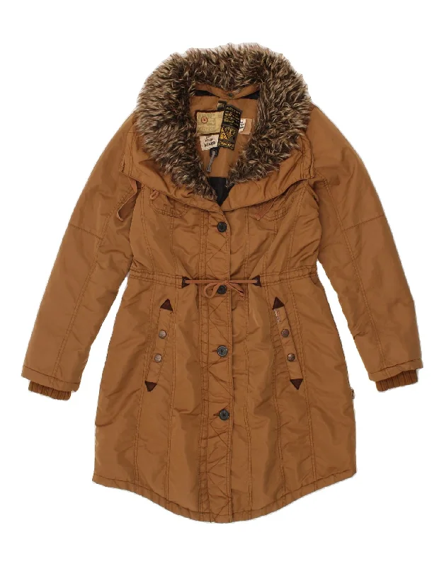 KHUJO Womens Windbreaker Coat UK 18 XL Brown Polyester Boat Neck Jacket Square Neck Jacket One-Shoulder Jacket