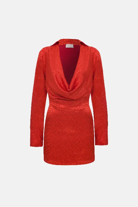 LUCIA COWL NECK  DRESS / RED LEOPARD PATTERNED