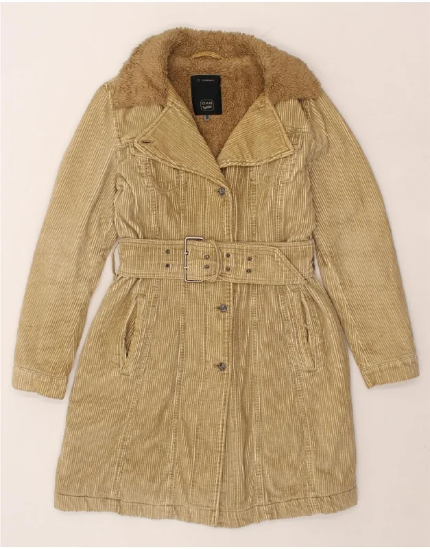 GAS Womens Corduroy Coat UK 10 Small Beige Cotton Turtleneck Wrap Cape