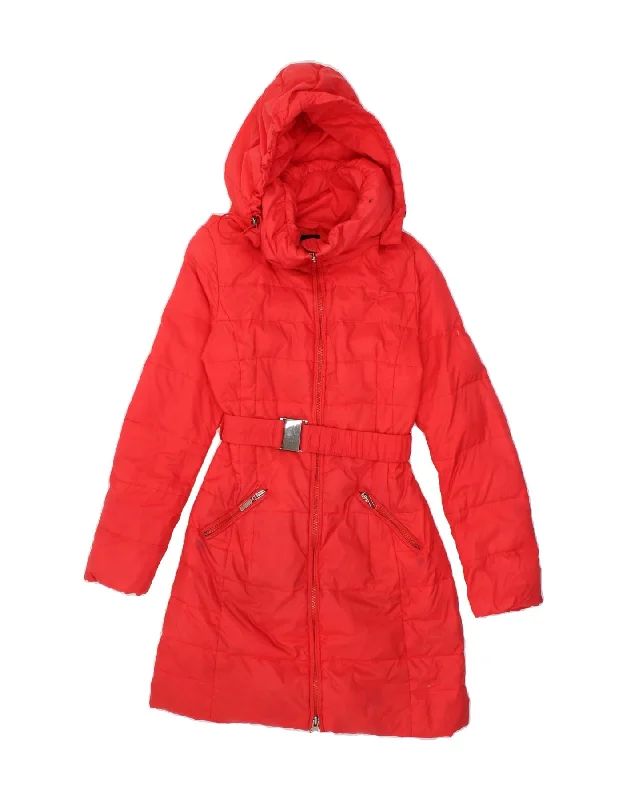 BENETTON Womens Hooded Padded Coat IT 40 Small Pink Nylon Herringbone Houndstooth Plaid BENETTON Womens Hooded Padded Coat IT 40 Small Pink Nylon Herringbone Houndstooth Plaid