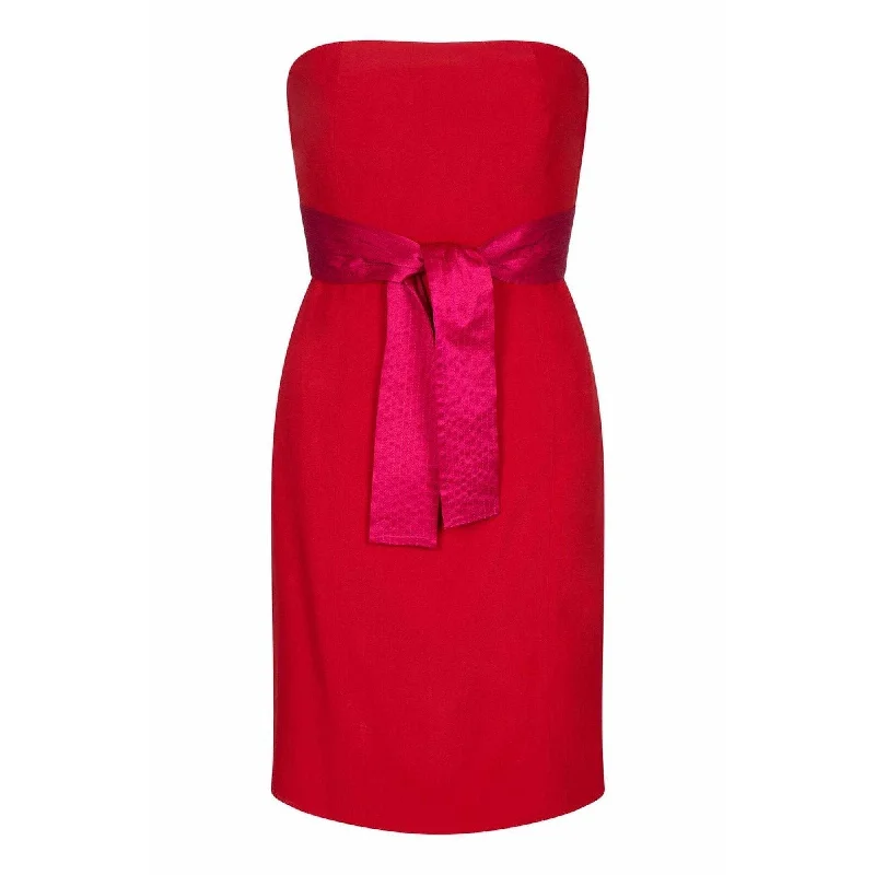Gianfranco Ferre 1980s Red Cocktail Dress With Shocking Pink Fan Detail