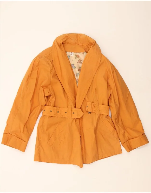 VINTAGE Womens Trench Coat EU 38 Medium Orange Cotton Fitted Loose Oversized