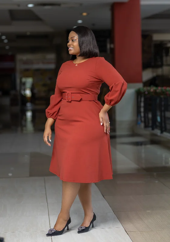 Barn Red Belted Aline Dress