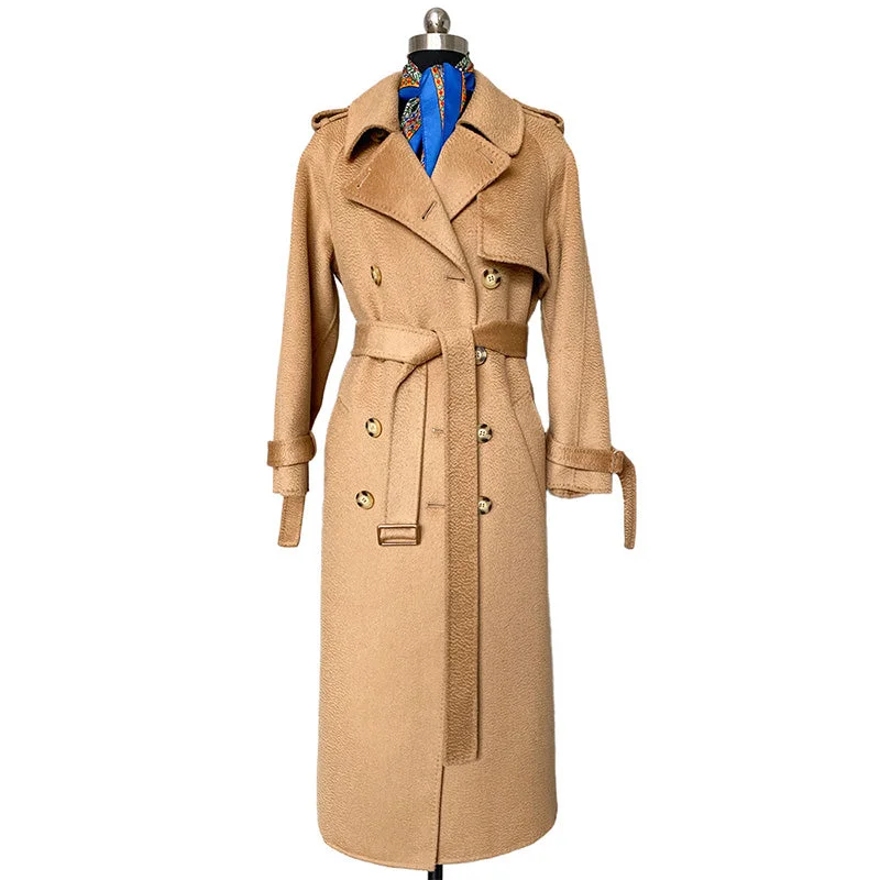 Spring Autumn Winter Women Elegant Double Face Water Ripple Wool Coat Long Cashmere Coat Jersey Tulle Batik Spring Autumn Winter Women Elegant Double Face Water Ripple Wool Coat Long Cashmere Coat Jersey Tulle Batik