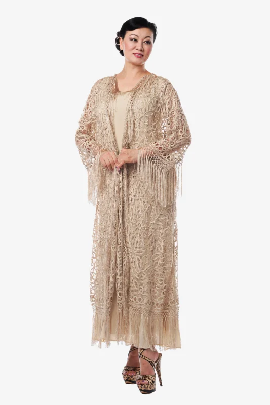 Soulmates C390 Hand Crocheted Beaded Fringe Coat Long Duster Square Neck One-Shoulder Off-the-Shoulder Soulmates C390 Hand Crocheted Beaded Fringe Coat Long Duster Square Neck One-Shoulder Off-the-Shoulder