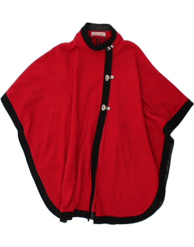 JACQUES VERT Womens Poncho Coat One Size Red Wool Square Neck One-Shoulder Off-the-Shoulder JACQUES VERT Womens Poncho Coat One Size Red Wool Square Neck One-Shoulder Off-the-Shoulder