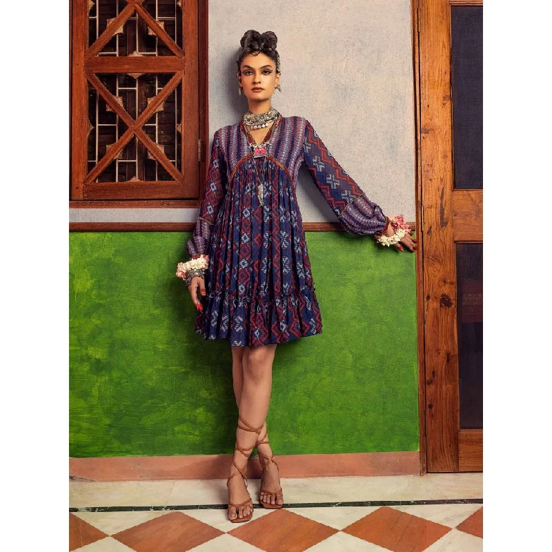 Nadima Saqib Blue Printed and Embroidered Dress