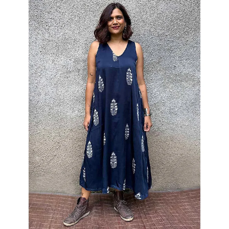 Chidiyaa Gypsy Heart Suzette Modal Silk Navy Blue Dress