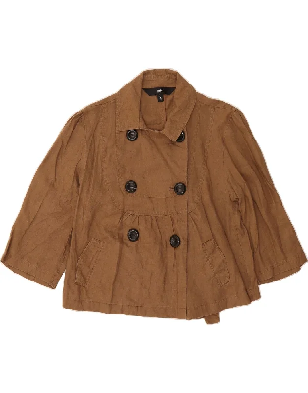 MOSSIMO Womens Pea Coat UK 14 Large Brown Linen Striped Polka Dot Solid