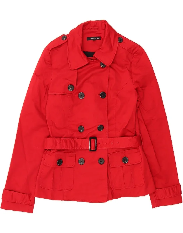 LAURA ASHLEY Womens Pea Coat UK 10 Small  Red Cotton Fleece Down Feather