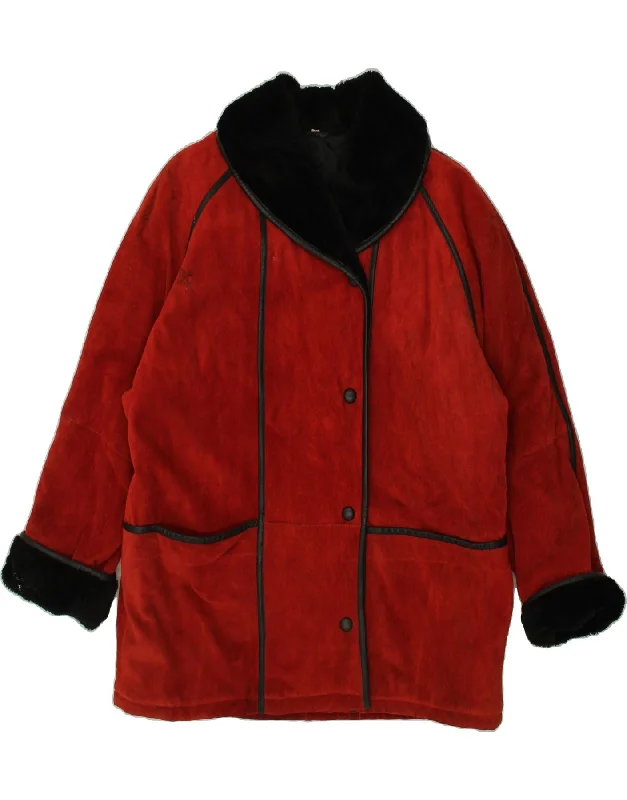 VINTAGE Womens Shearling Coat EU 40 Medium Red Parka Anorak Hoodie