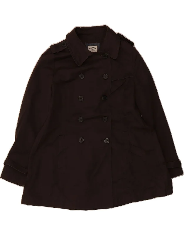 FAT FACE Womens Pea Coat UK 10 Small Brown Cotton Tweed Herringbone Houndstooth