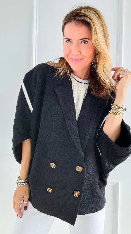 Midnight Motion Cape Coat Pockets Sleeves Lining