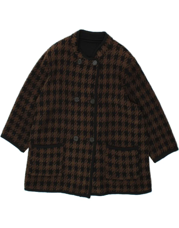 VINTAGE Womens Double Breasted Coat UK 16 Large Brown Houndstooth Quilted Jacket Anorak Windbreaker VINTAGE Womens Double Breasted Coat UK 16 Large Brown Houndstooth Quilted Jacket Anorak Windbreaker