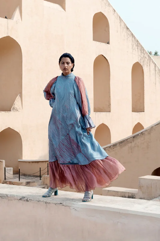 BLUSH & TEAL SILK DRESS