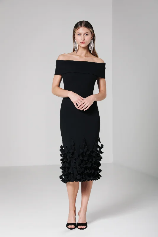 Off Shoulder Spiral Hem Dress