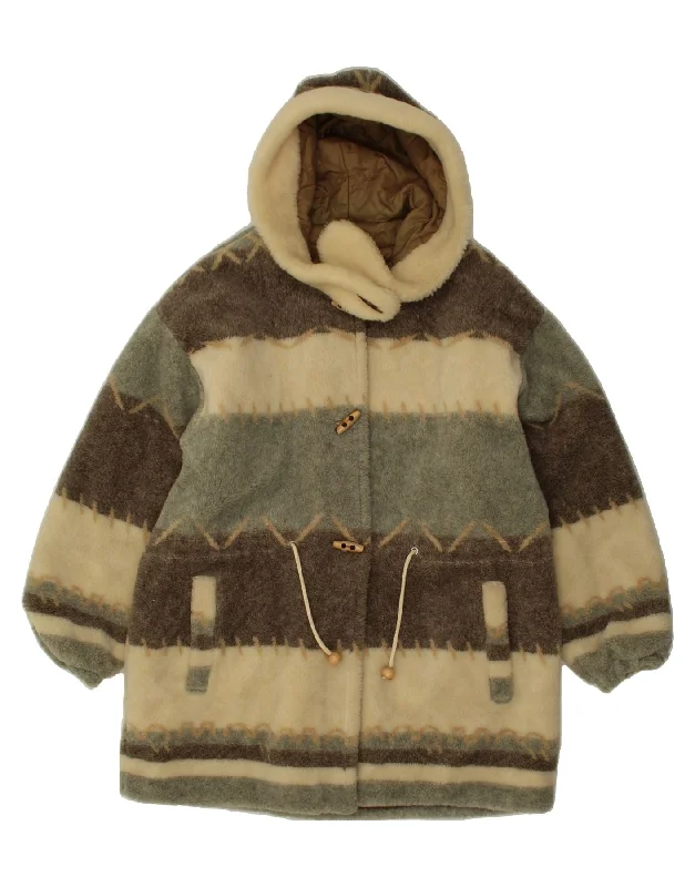 VINTAGE Womens Fleece Duffle Coat UK 10 Small Multicoloured Striped Nylon Tie-Waist Belted Drawstring VINTAGE Womens Fleece Duffle Coat UK 10 Small Multicoloured Striped Nylon Tie-Waist Belted Drawstring