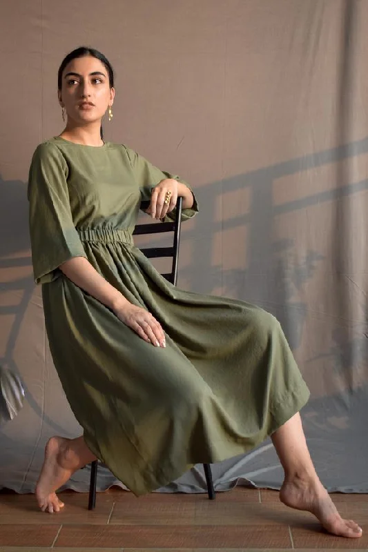 Olive Green Cotton Dress