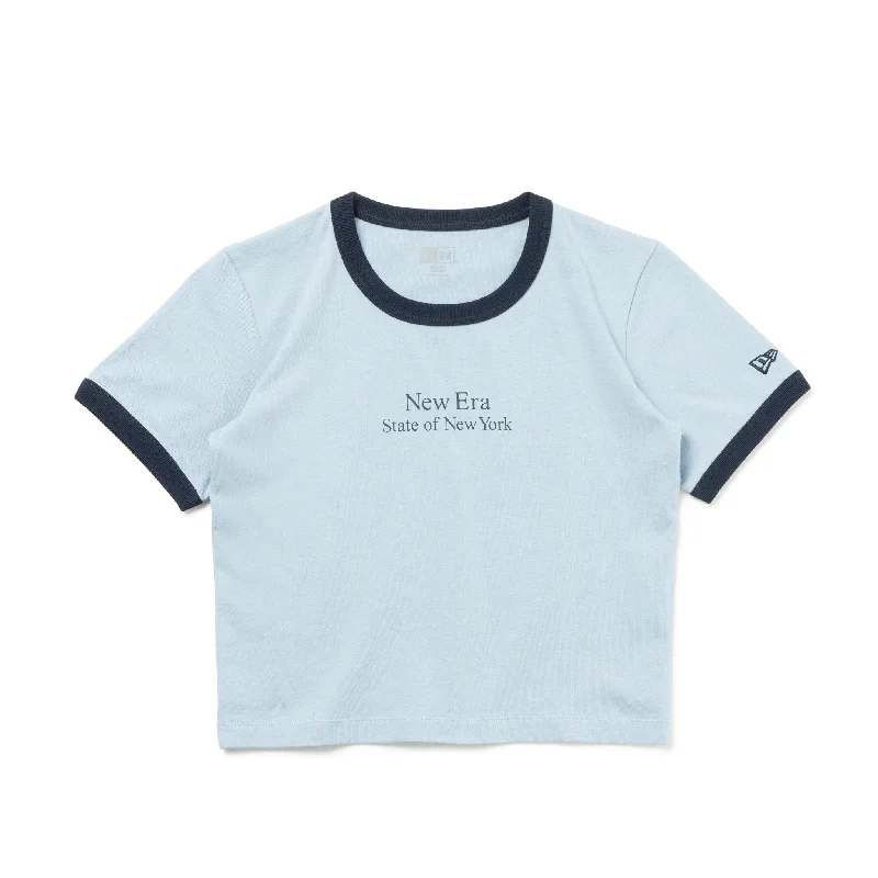 Women's 半袖 ミニ コットン Tシャツ Ringer Tee ミストブルー/ネイビー Beaded Sequined Faux Fur