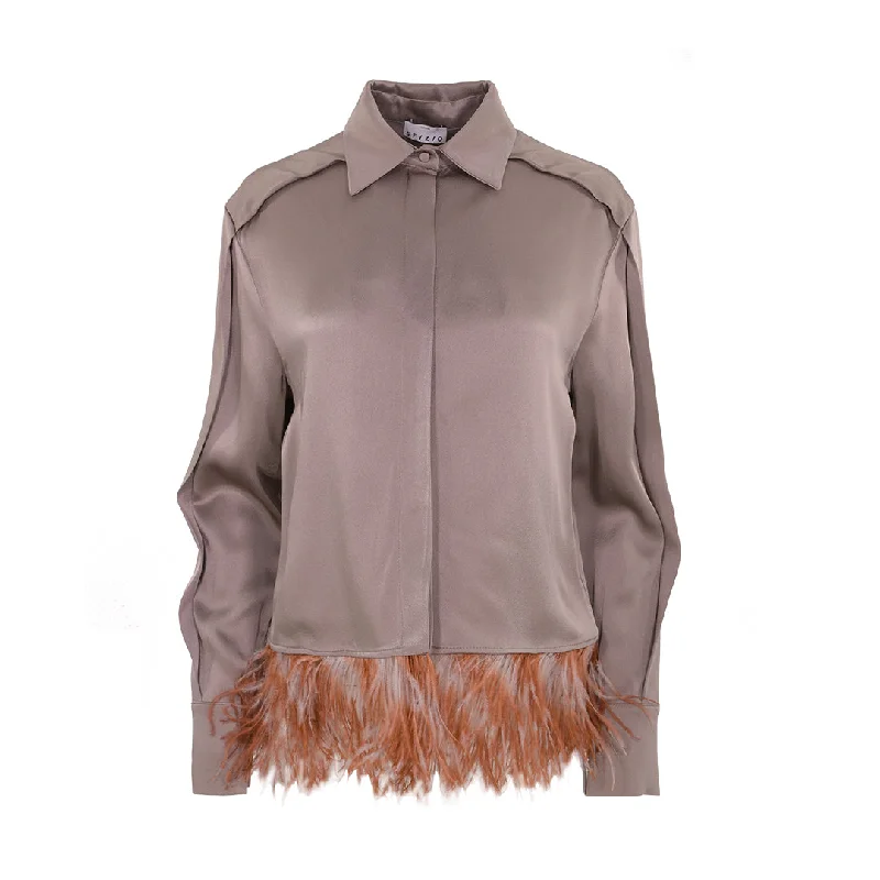 Sfizio Women's Satin and Feathers  Shirt Machine Wash Dry Clean Hand Wash