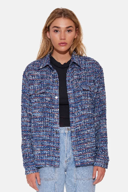 Coco Tweed Overshirt Blue Multi Seamless Knitted Crochet