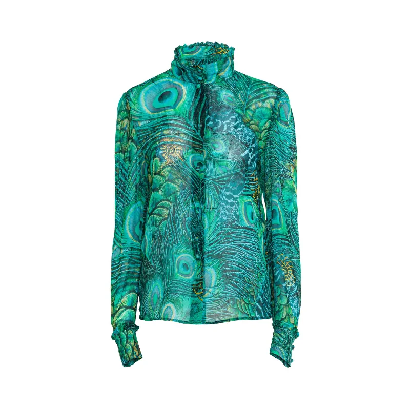 Barbara Rizzi Atelier Rania Long Sleeve Green Shirt Cashmere Blend Cotton Blend Poly Blend