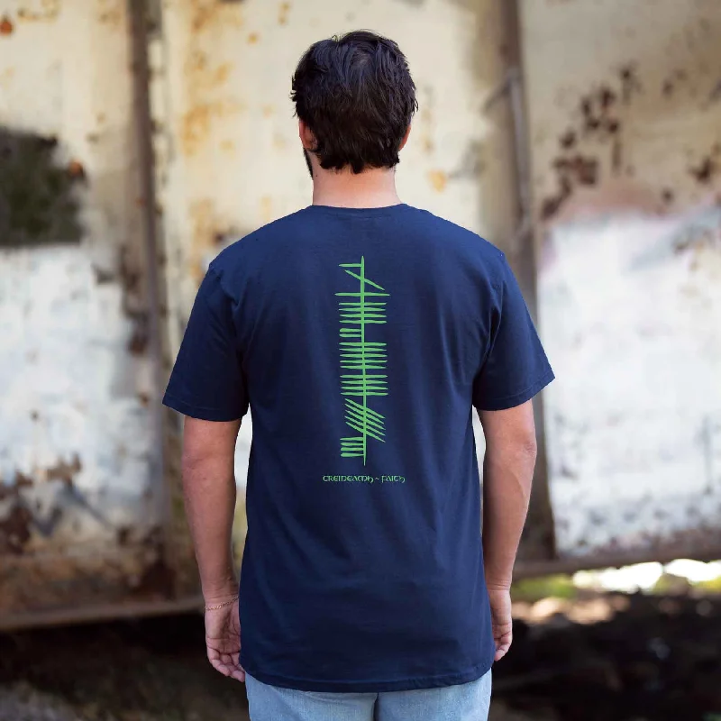 Ogham Faith T-Shirt, Navy Rayon Velvet Corduroy
