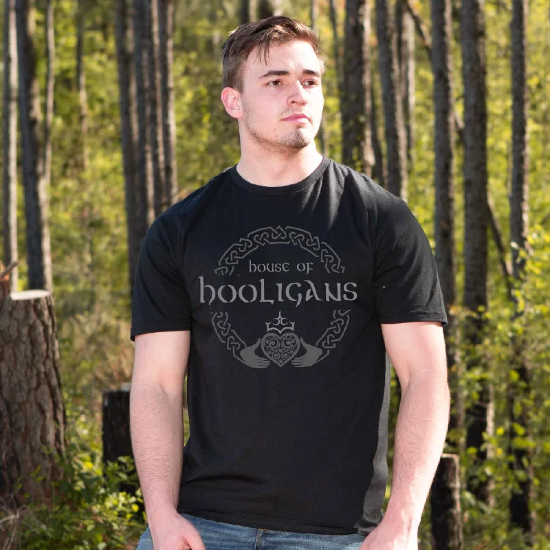 House of Hooligans T-Shirt, Black Front Pockets Side Pockets Patch Pockets