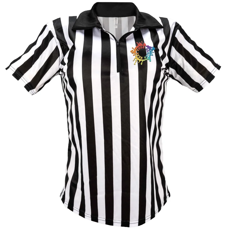 Women's 1/4 Zip Referee Costume Shirt For Officials and Uniforms W/ Embroidery Spandex Blend Rayon Blend Denim Blend Women's 1/4 Zip Referee Costume Shirt For Officials and Uniforms W/ Embroidery Spandex Blend Rayon Blend Denim Blend