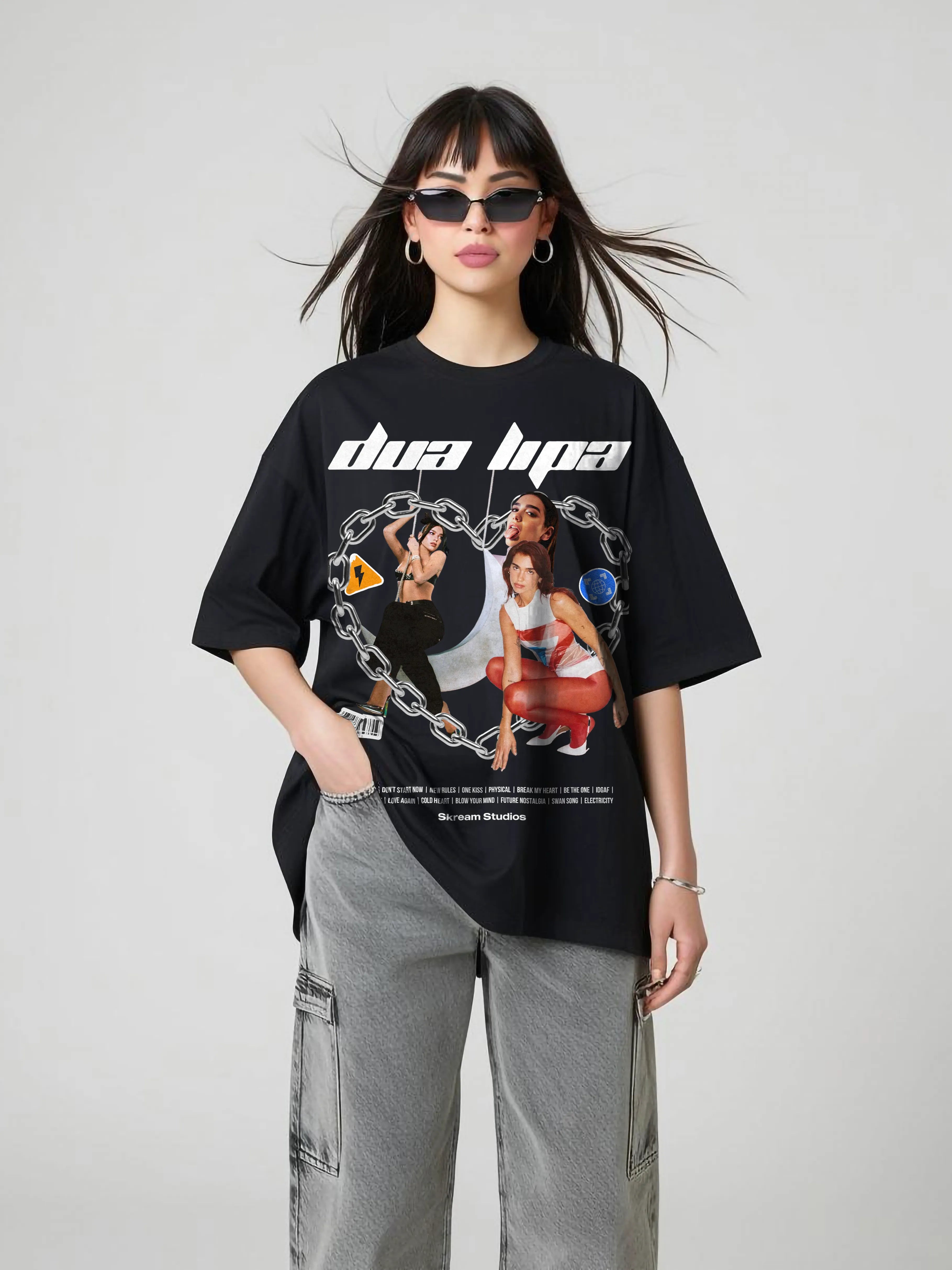DUA LIPA Oversized Concert Tee Mesh Fabric Canvas Fabric Denim Fabric