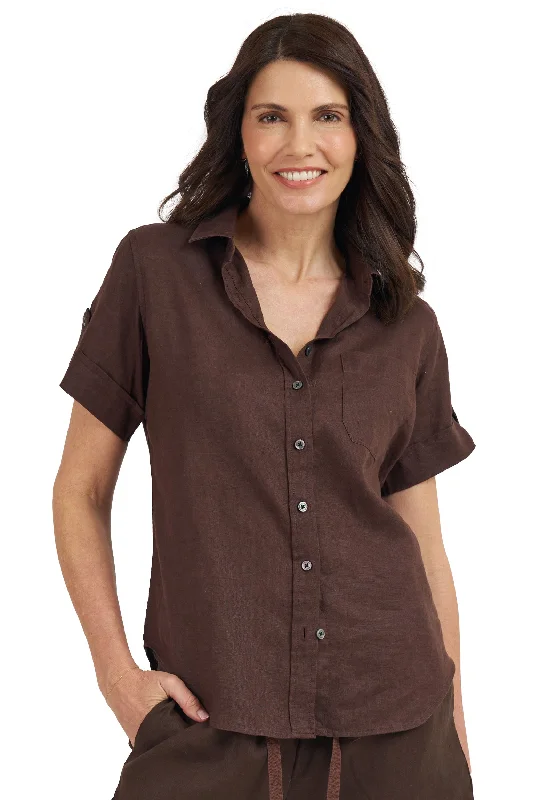 Febe-SS Coffee Linen Camp Shirt Oversized T-Shirt Spandex breathable