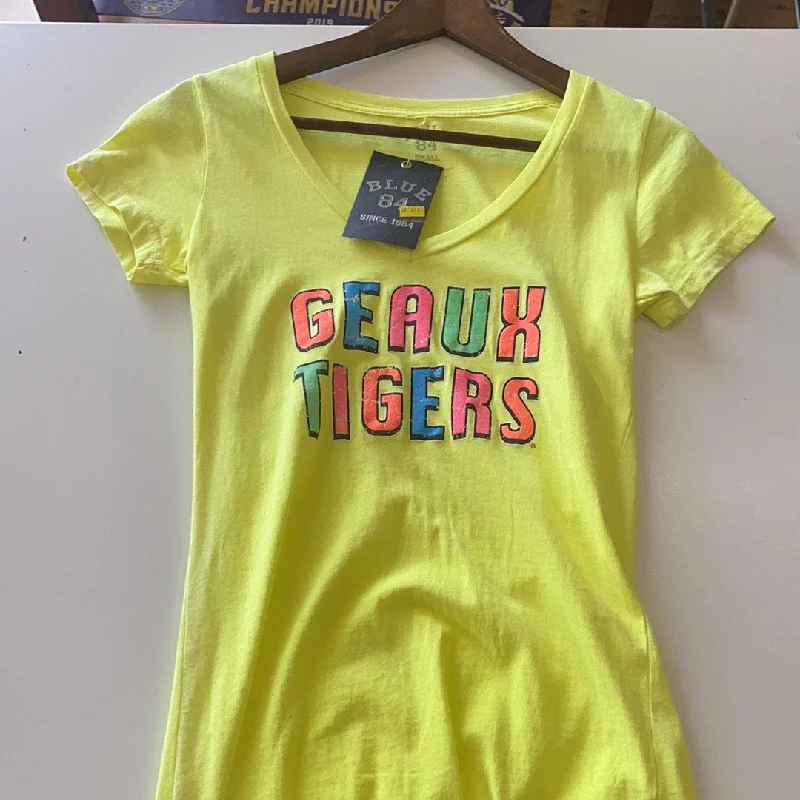 LSU Geaux Tigers Women’s Shirt - Neon Yellow Basic T-Shirt Crew Neck Short Sleeve