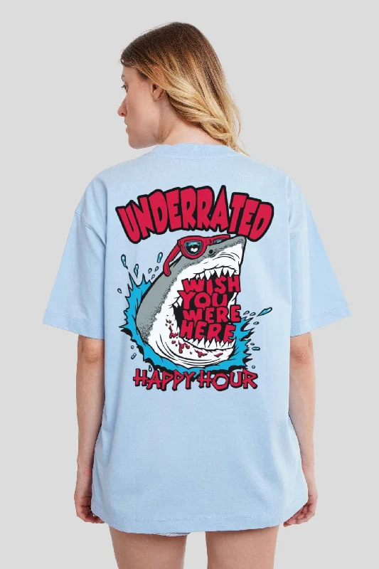 Happy Hour Powder Blue Printed T-Shirt Women Oversized Fit Chenille Blend Fleece Blend Nylon Blend Happy Hour Powder Blue Printed T-Shirt Women Oversized Fit Chenille Blend Fleece Blend Nylon Blend