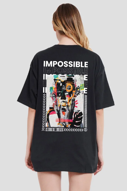 Impossible Black Printed T-Shirt Women Oversized Fit Mesh Blend Leather Blend Suede Blend Impossible Black Printed T-Shirt Women Oversized Fit Mesh Blend Leather Blend Suede Blend