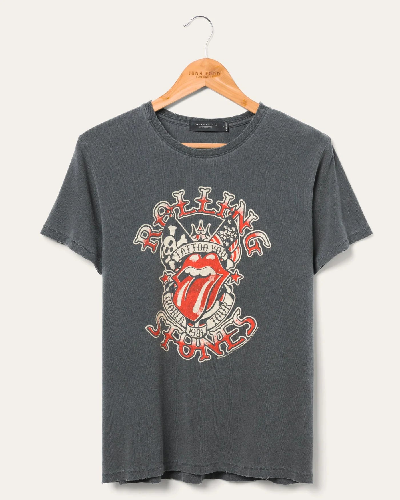 Junk Food The Rolling Stones Tattoo You Tee - VINTAGE BLACK Nylon Fabric Polyester Fabric Spandex Fabric