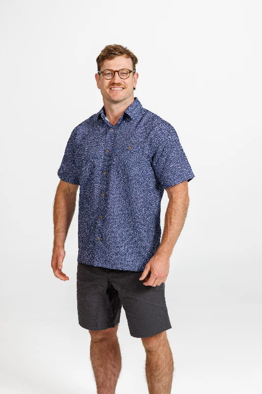 Portobello Road - Ironcheater Shirts - Navy Print Welt Pockets Slit Pockets