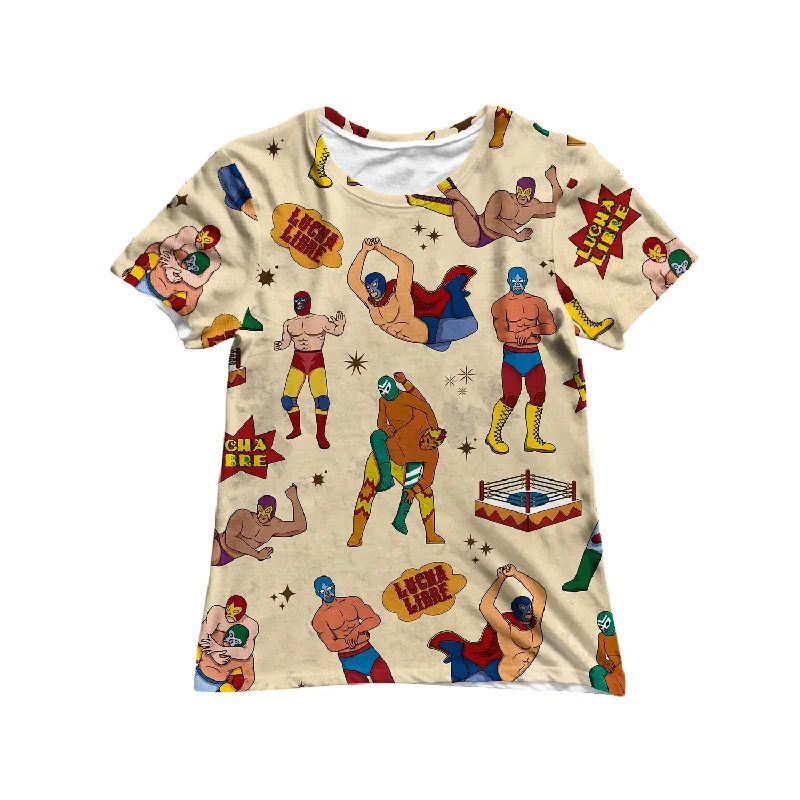 Lucha Libre Pattern Women's Tee Denim Fabric Leather Fabric Suede Fabric