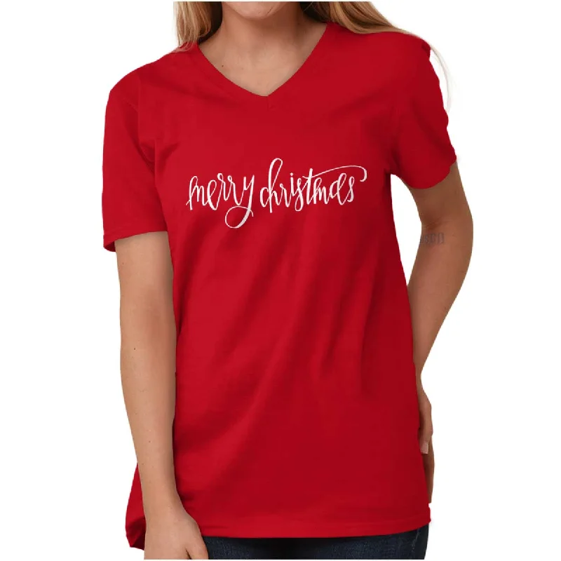 Merry Christmas V-Neck T-Shirt Hooded Caped Shawl Collar
