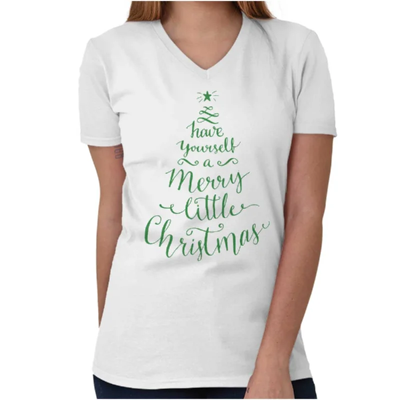 Merry Little Christmas V-Neck T Shirt Real Fur Shearling Chenille