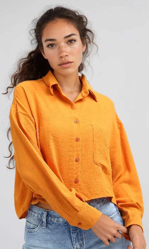O197607 Full Buttoned & Long Sleeves Polyester Shirt - Orange Elegant Classic Vintage