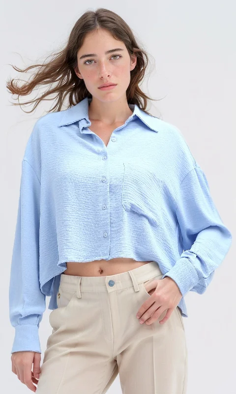 O197608 Casual Solid Sky Blue Full Buttoned Shirt Iron Safe Non-Iron Wrinkle Free