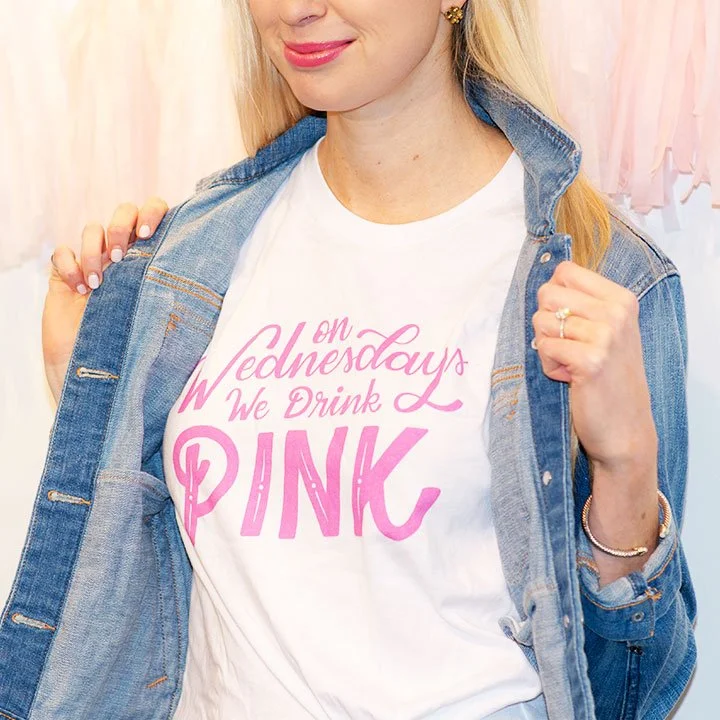 On Wednesdays We Drink Pink T-Shirt Striped Floral Plaid