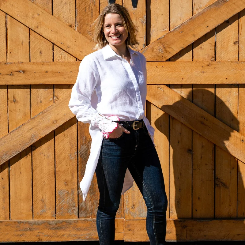 Penny Shirt - White Linen Mesh Blend Leather Blend Suede Blend