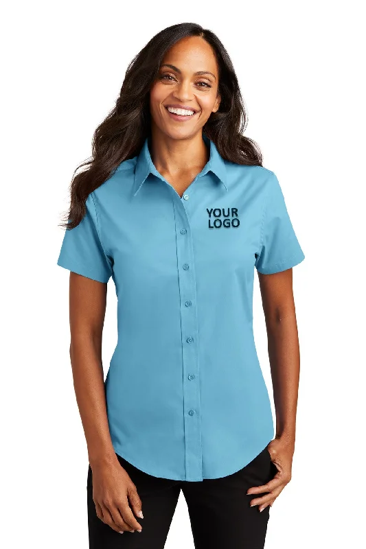 Port Authority Ladies Short Sleeve Easy Care Branded Shirts, Maui Blue Cotton Fabric Linen Fabric Terry Fabric Port Authority Ladies Short Sleeve Easy Care Branded Shirts, Maui Blue Cotton Fabric Linen Fabric Terry Fabric