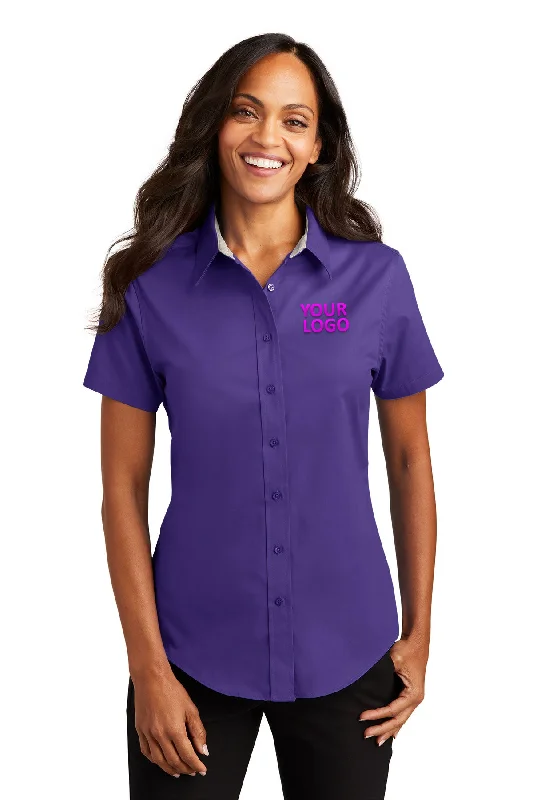 Port Authority Ladies Short Sleeve Easy Care Branded Shirts, Purple/Light Stone Front Pockets Side Pockets Patch Pockets Port Authority Ladies Short Sleeve Easy Care Branded Shirts, Purple/Light Stone Front Pockets Side Pockets Patch Pockets