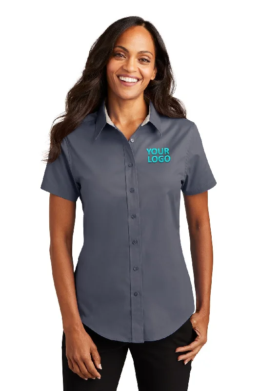Port Authority Ladies Short Sleeve Easy Care Branded Shirts, Steel Grey/Light Stone Basic T-Shirt Crew Neck Short Sleeve Port Authority Ladies Short Sleeve Easy Care Branded Shirts, Steel Grey/Light Stone Basic T-Shirt Crew Neck Short Sleeve