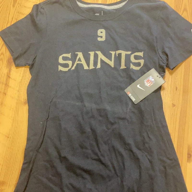 Saints #9 Women’s Shirt - Black Striped Floral Plaid