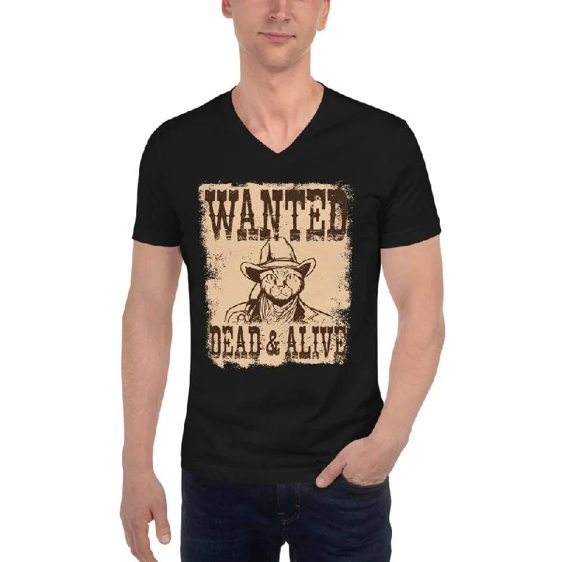 Schroedinger's Cat - Wanted Dead & Alive - Unisex V-Neck T-Shirt Iron Safe Non-Iron Wrinkle Free Schroedinger's Cat - Wanted Dead & Alive - Unisex V-Neck T-Shirt Iron Safe Non-Iron Wrinkle Free
