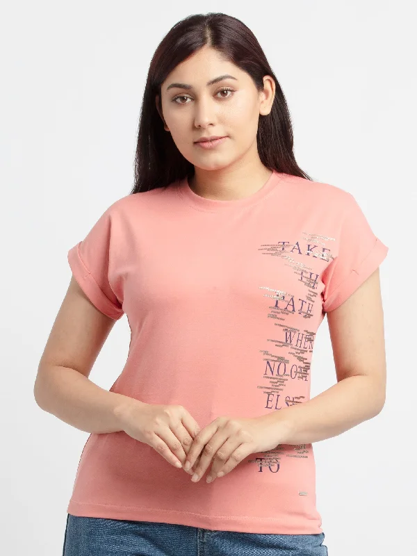 Women Printed Round Neck T-Shirt Polka Dot Checkered Tartan