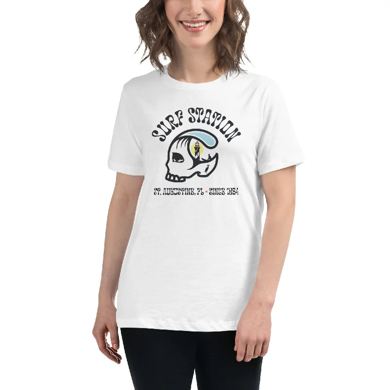 Surf Station x Elizabeth Mason Skull Barrel Women's S/S T-Shirt Silk Blend Satin Velvet Surf Station x Elizabeth Mason Skull Barrel Women's S/S T-Shirt Silk Blend Satin Velvet